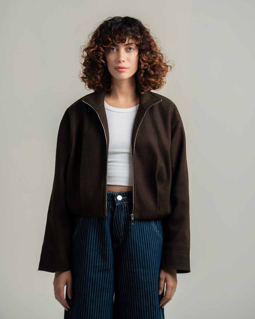 Brown Wool Bomber Jacket