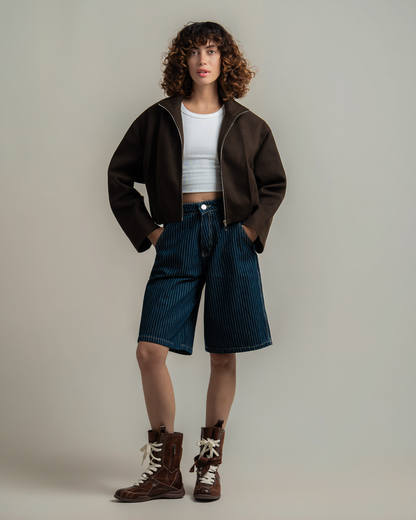 Brown Wool Bomber Jacket