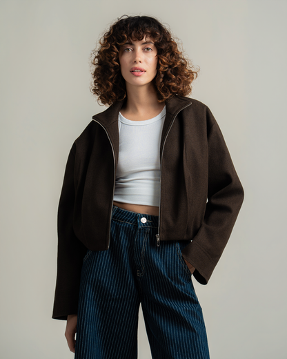 Brown Wool Bomber Jacket