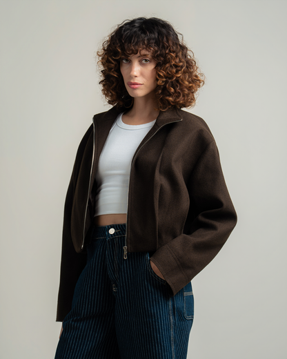 Brown Wool Bomber Jacket