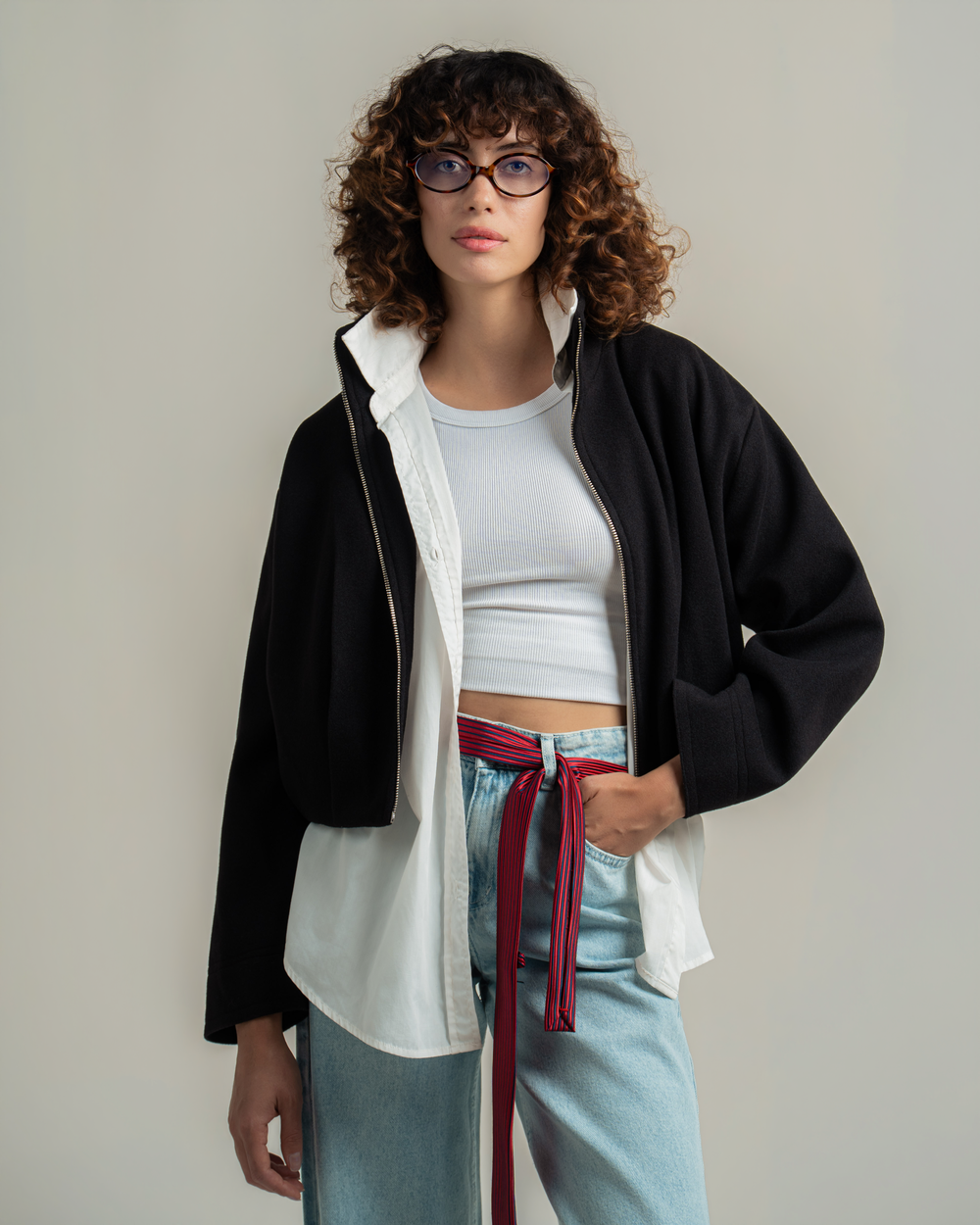 Black Wool Bomber Jacket