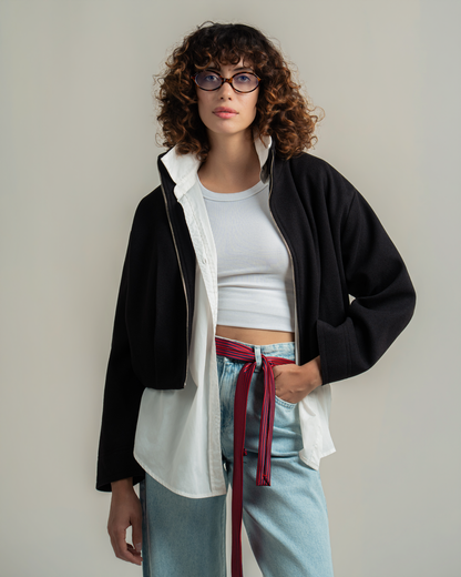Black Wool Bomber Jacket