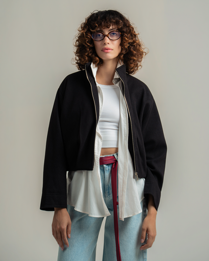 Black Wool Bomber Jacket