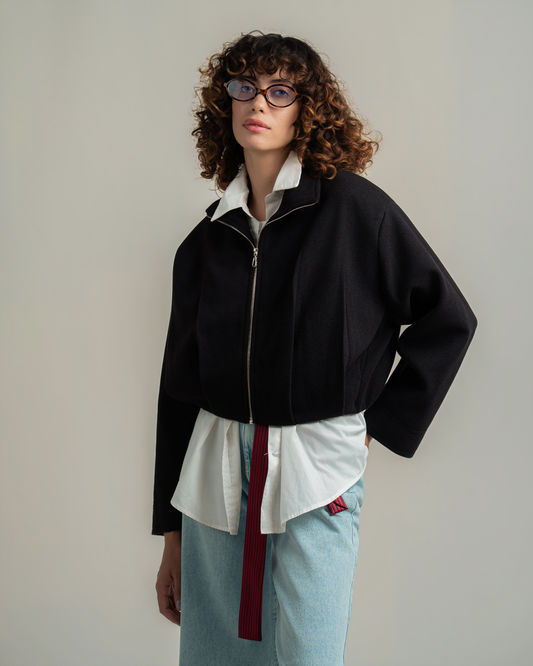 Black Wool Bomber Jacket