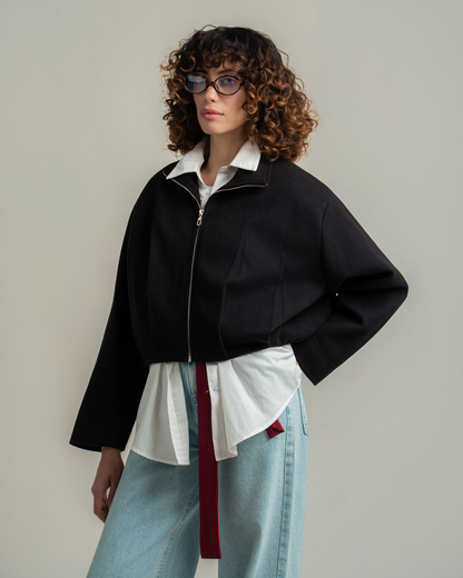 Black Wool Bomber Jacket