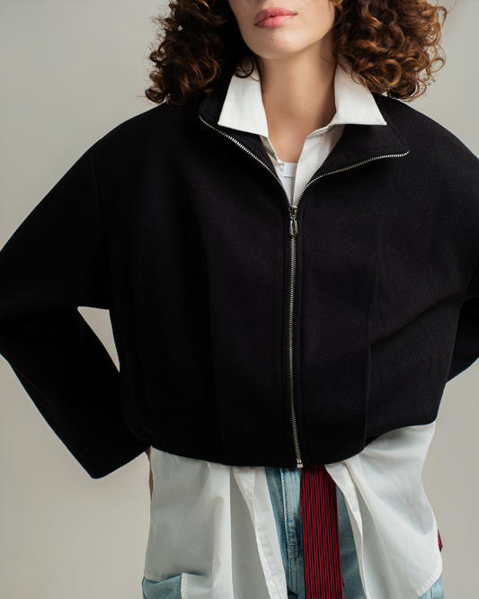 Black Wool Bomber Jacket