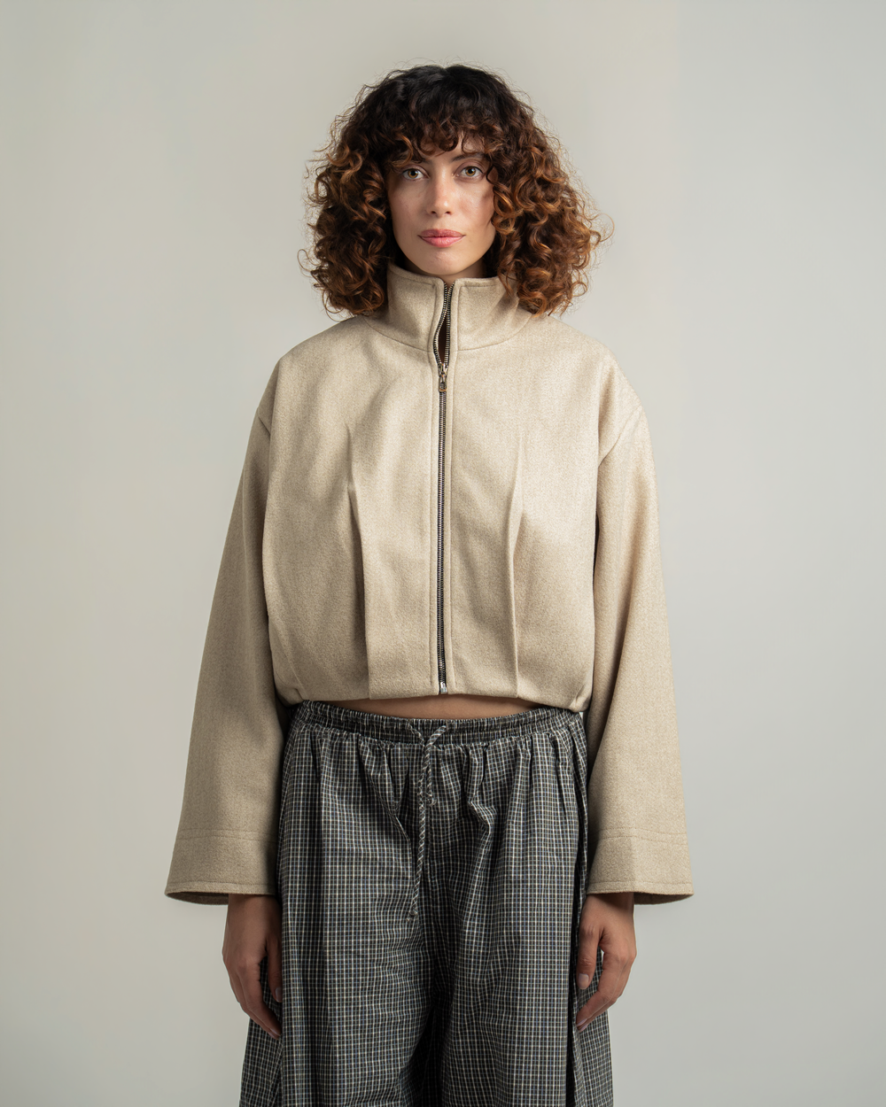 Beige Wool Bomber Jacket