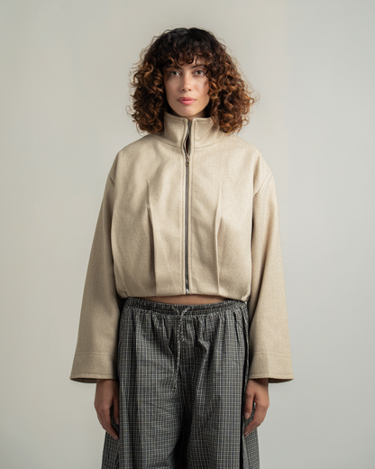 Beige Wool Bomber Jacket