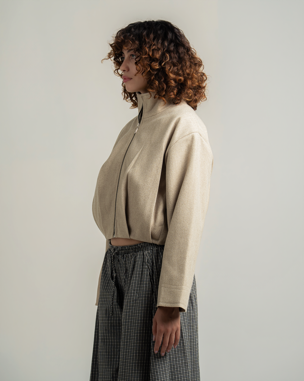 Beige Wool Bomber Jacket