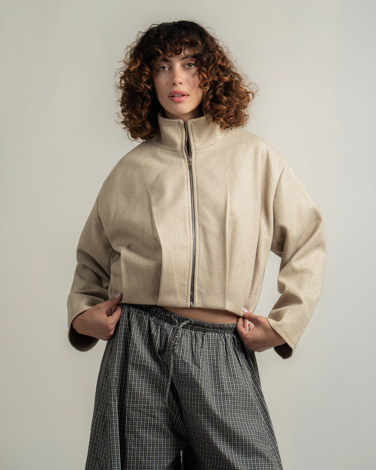 Beige Wool Bomber Jacket