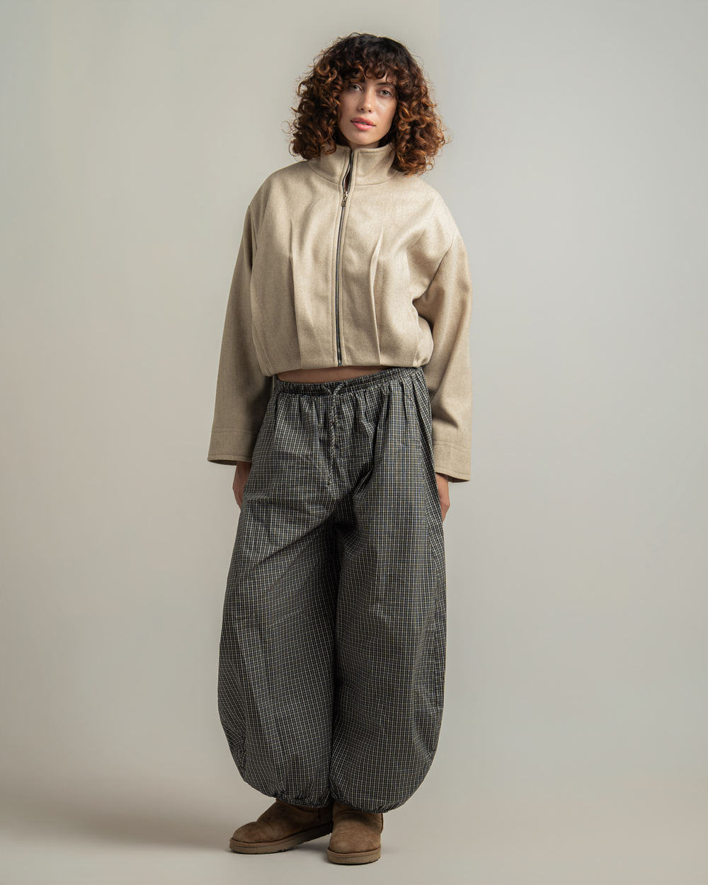 Beige Wool Bomber Jacket