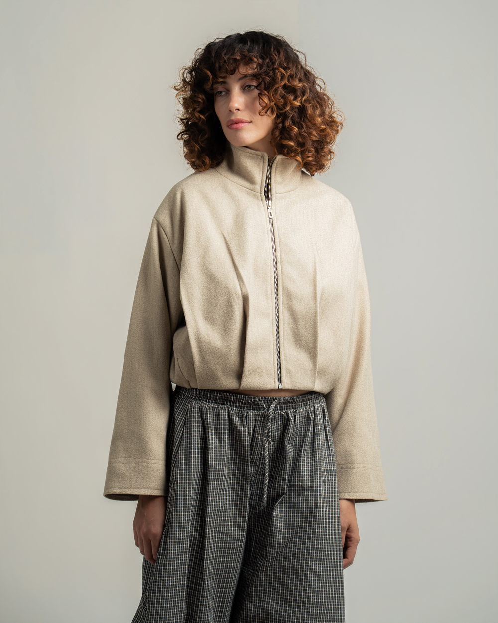 Beige Wool Bomber Jacket