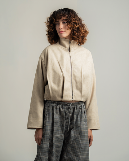 Beige Wool Bomber Jacket