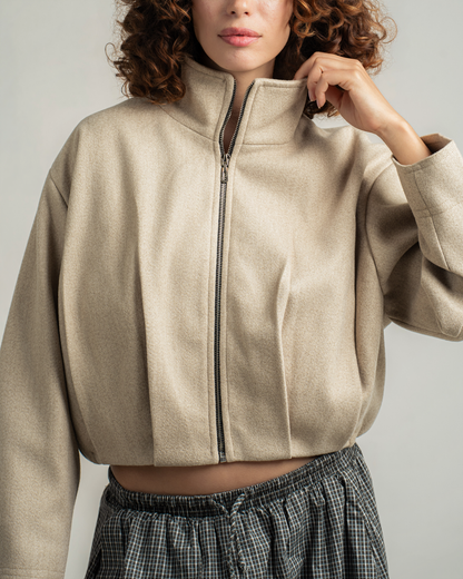 Beige Wool Bomber Jacket