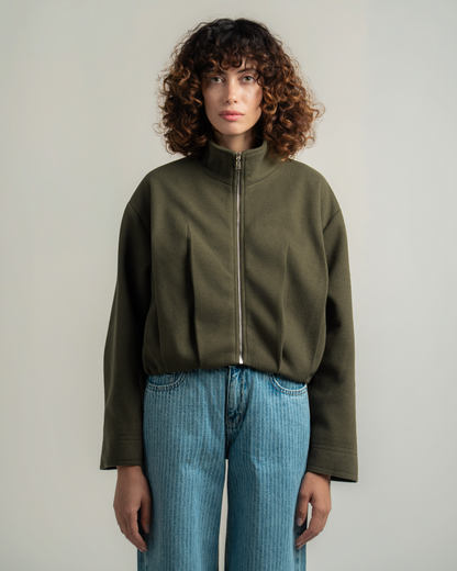 Olive Wool Bomber Jacket