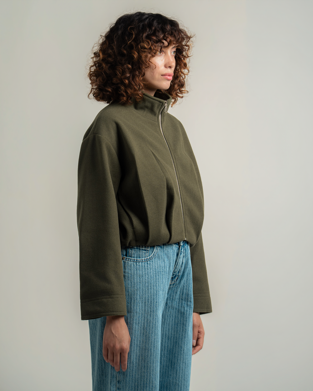 Olive Wool Bomber Jacket