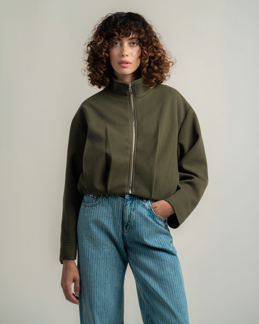 Olive Wool Bomber Jacket
