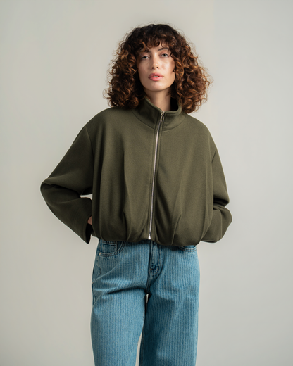 Olive Wool Bomber Jacket