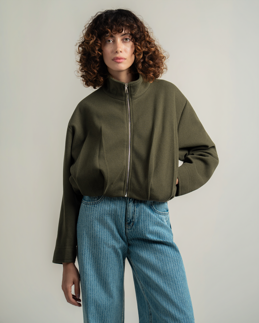 Olive Wool Bomber Jacket