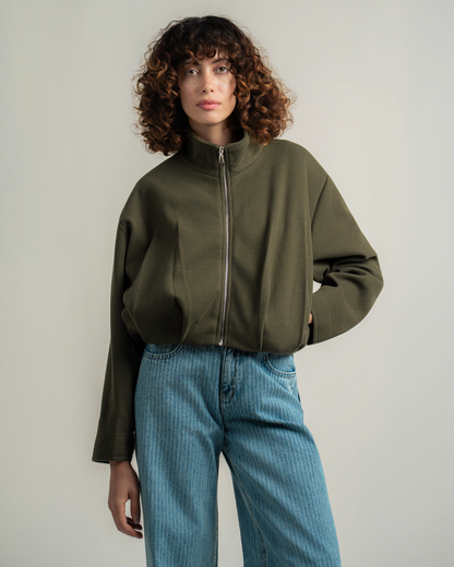 Olive Wool Bomber Jacket