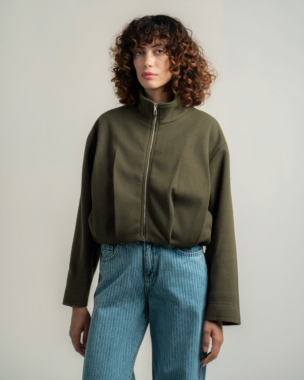 Olive Wool Bomber Jacket
