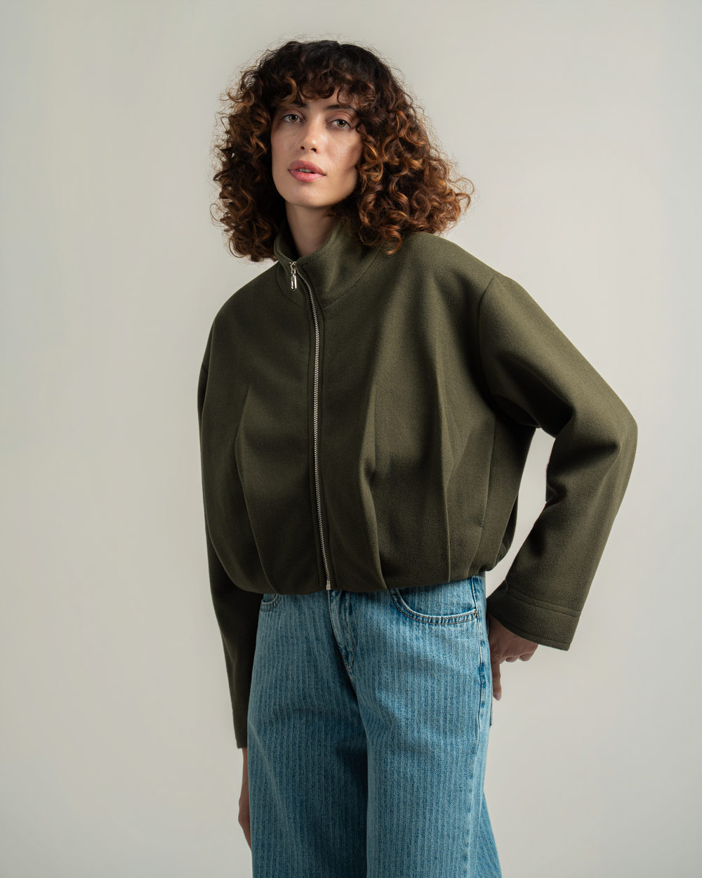 Olive Wool Bomber Jacket