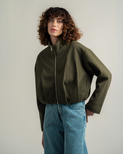 Olive Wool Bomber Jacket
