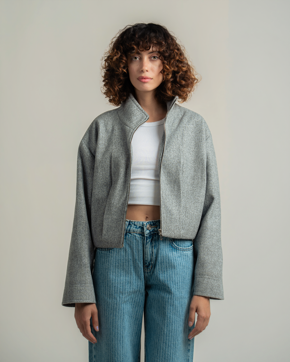 Grey Wool Bomber Jacket