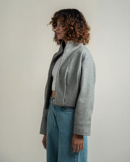 Grey Wool Bomber Jacket
