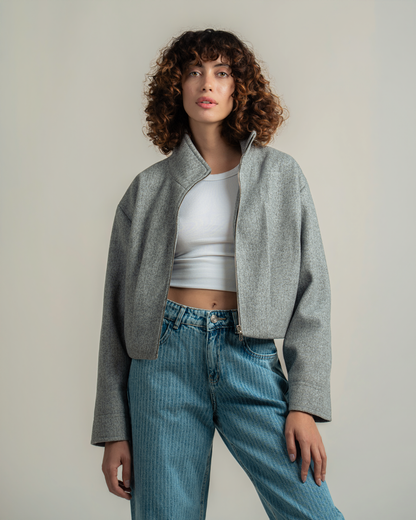 Grey Wool Bomber Jacket