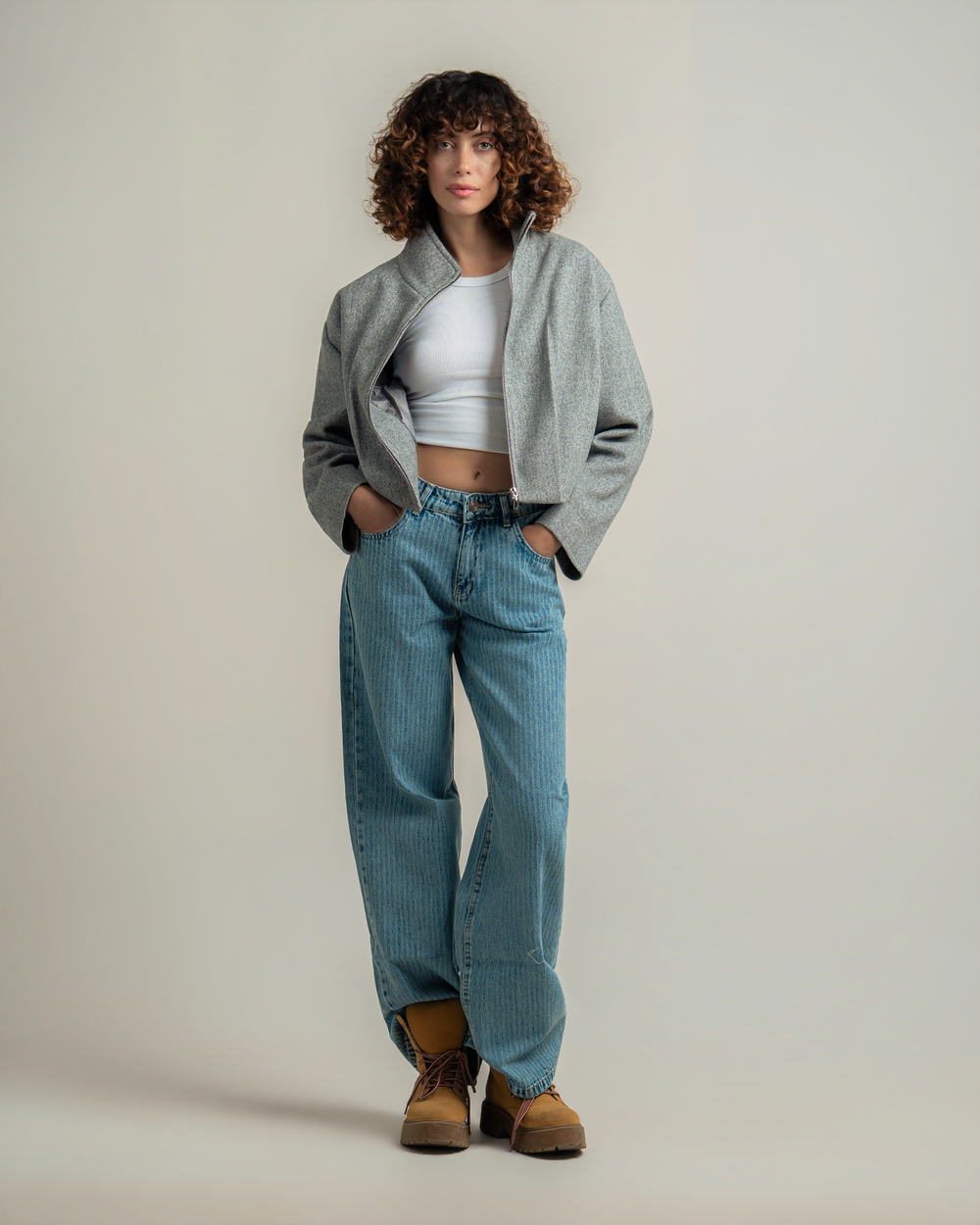 Grey Wool Bomber Jacket