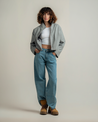 Grey Wool Bomber Jacket