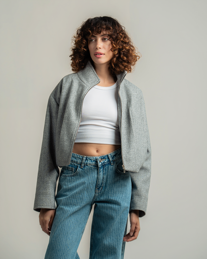 Grey Wool Bomber Jacket