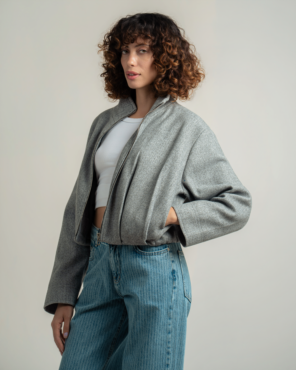 Grey Wool Bomber Jacket