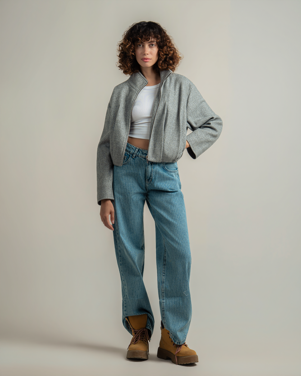 Grey Wool Bomber Jacket