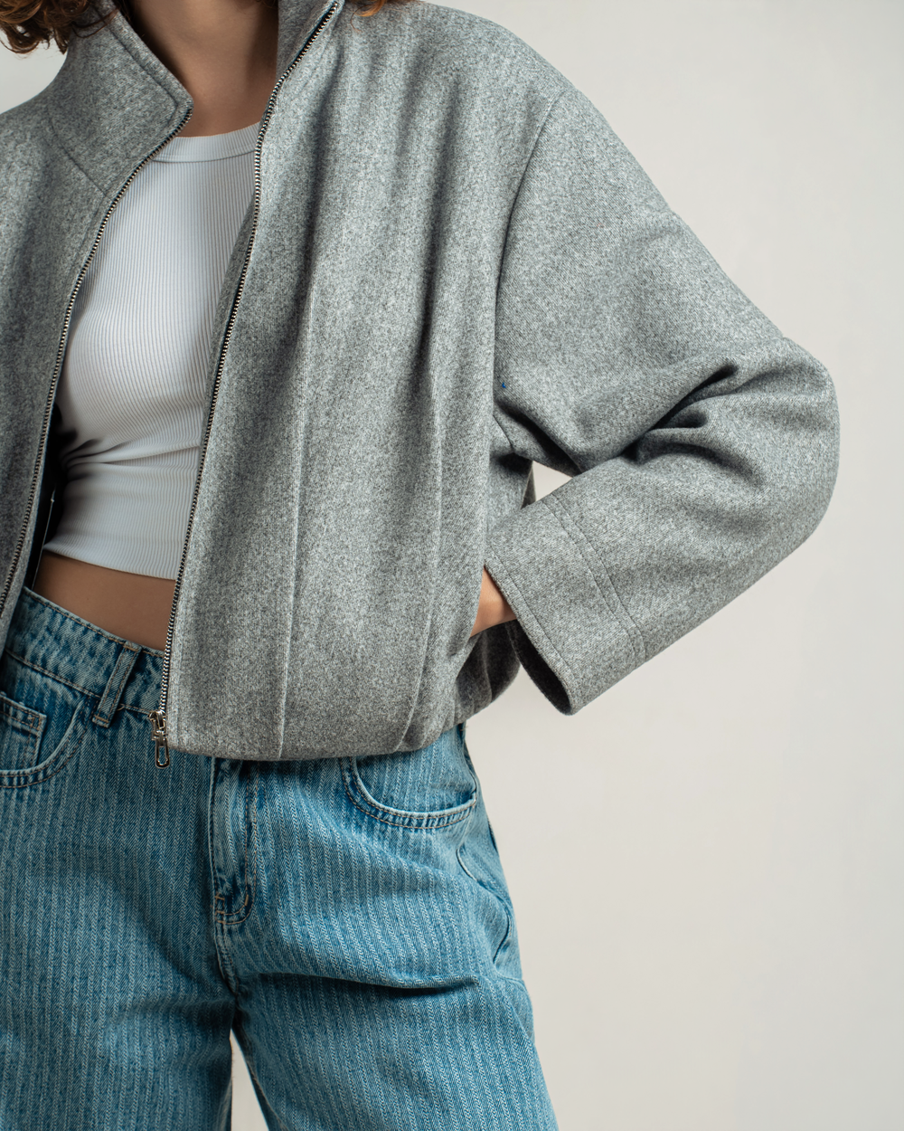 Grey Wool Bomber Jacket