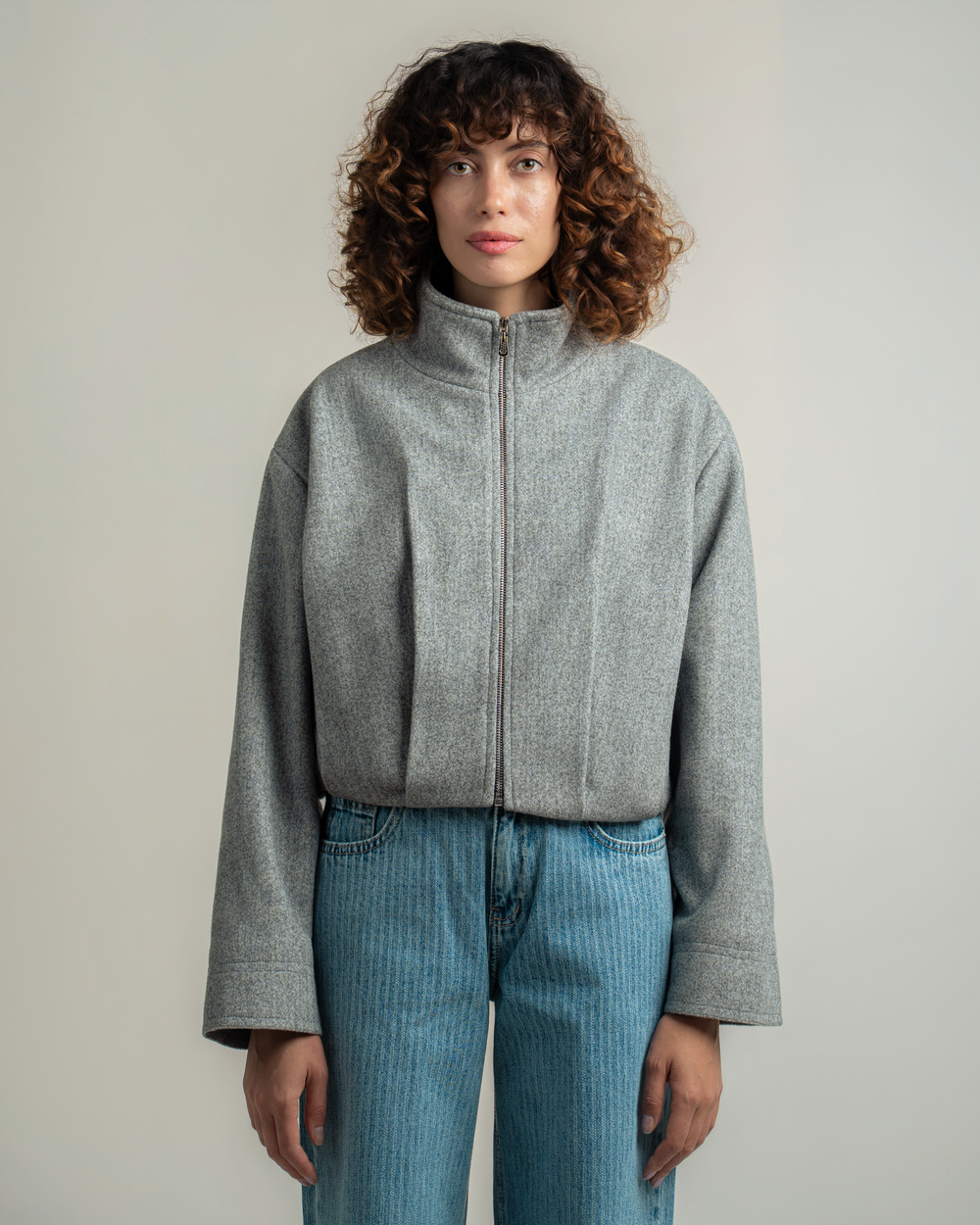 Grey Wool Bomber Jacket