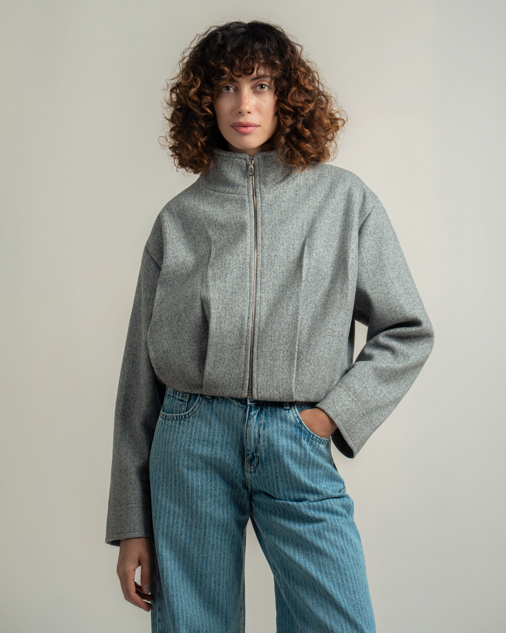 Grey Wool Bomber Jacket