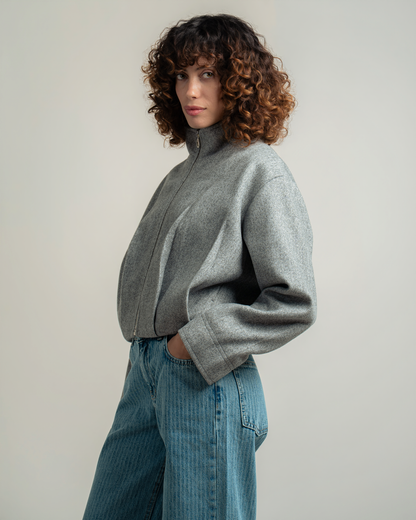 Grey Wool Bomber Jacket