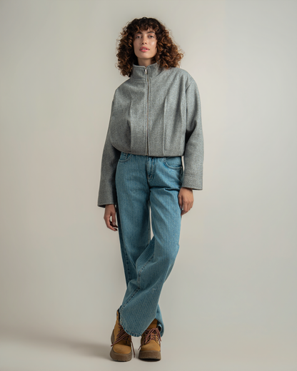 Grey Wool Bomber Jacket