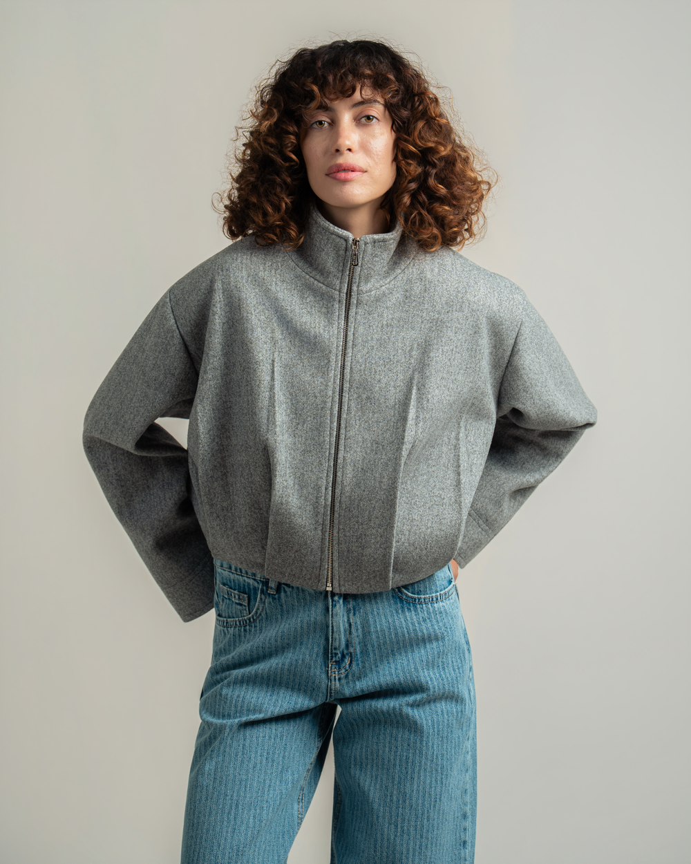 Grey Wool Bomber Jacket
