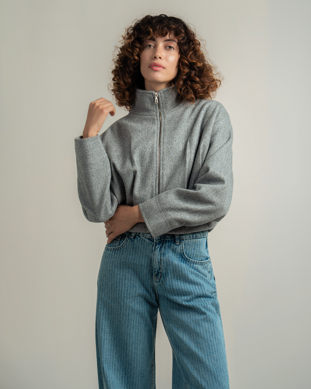Grey Wool Bomber Jacket