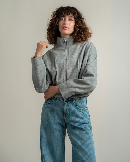 Grey Wool Bomber Jacket