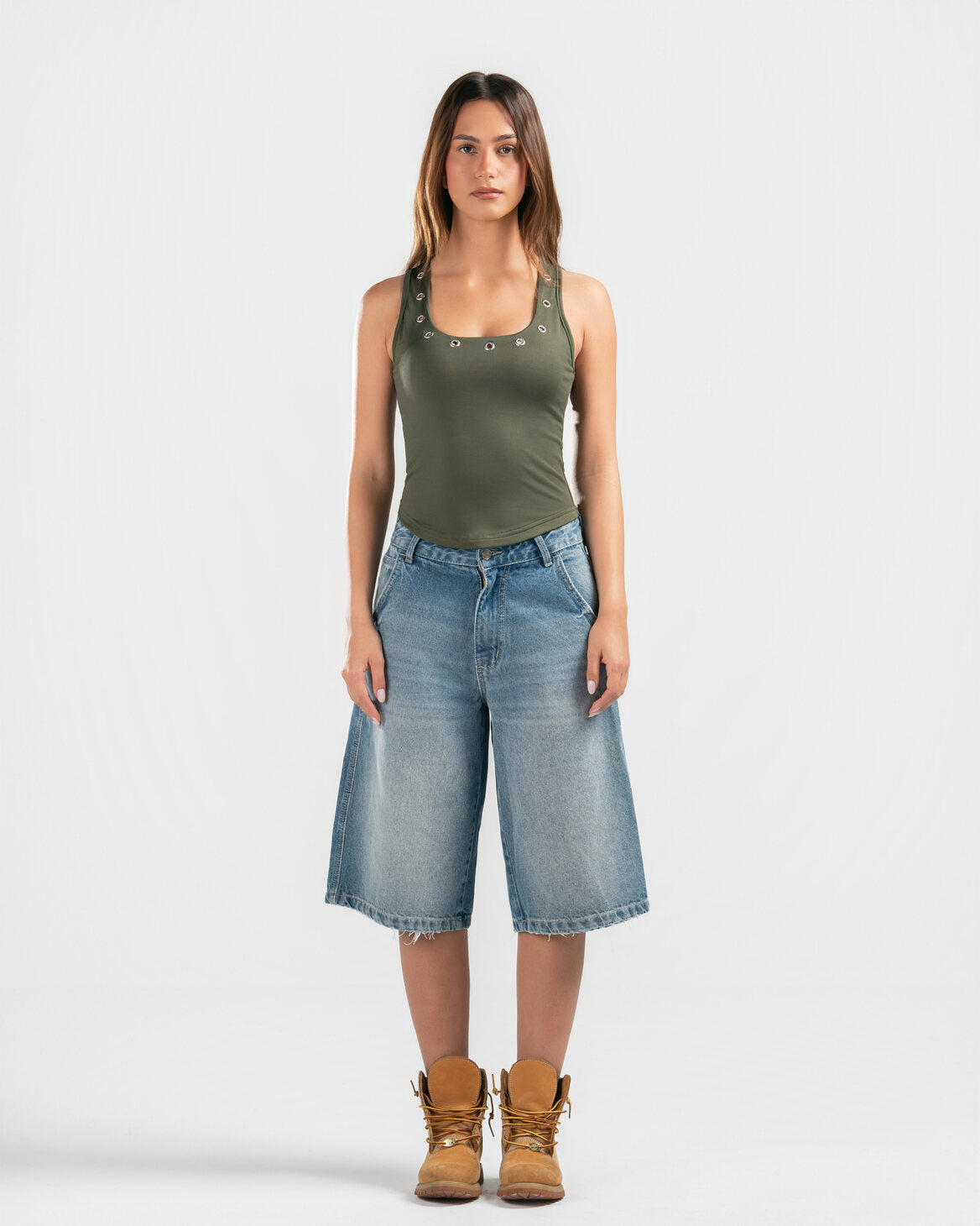 OLIVE STUDDED TANK TOP