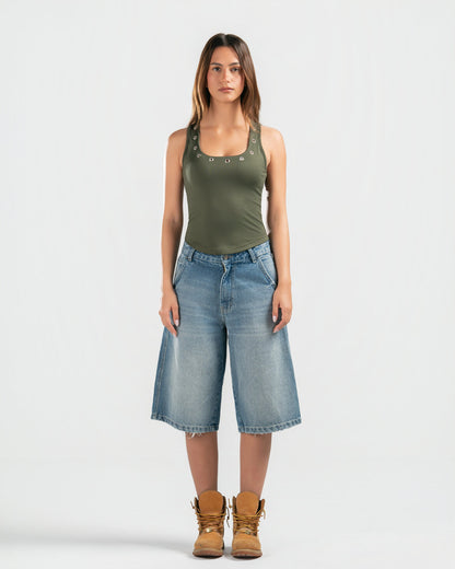 OLIVE STUDDED TANK TOP