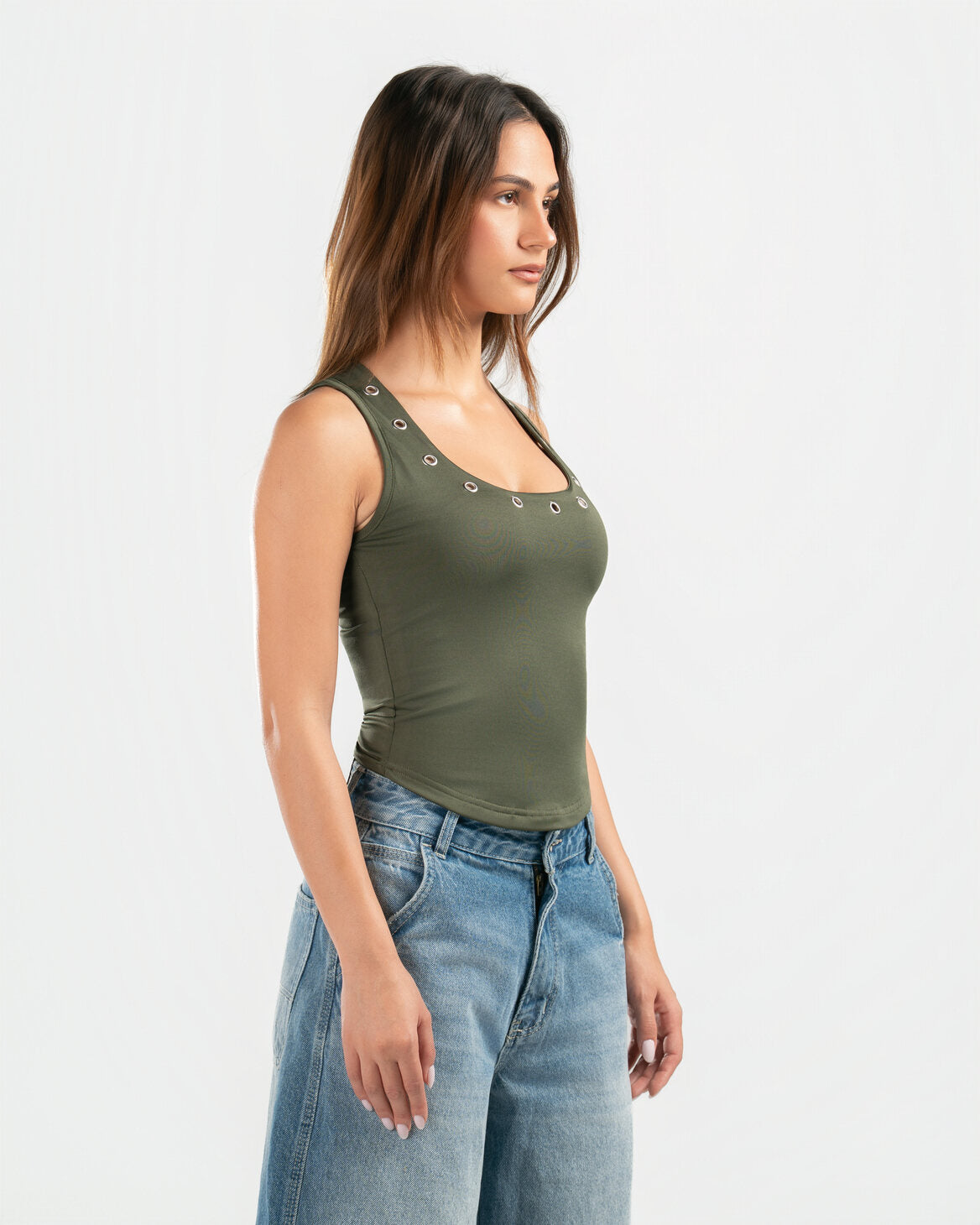 OLIVE STUDDED TANK TOP