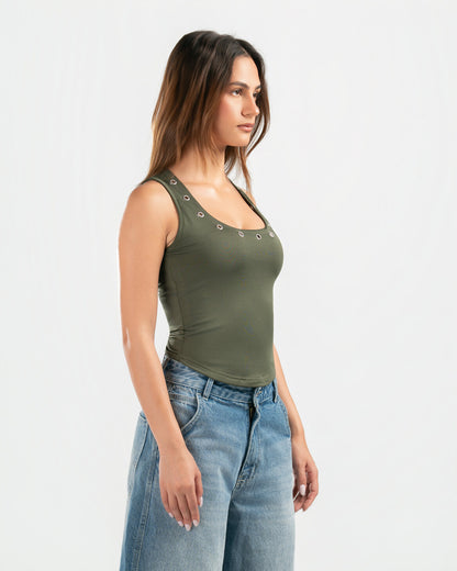 OLIVE STUDDED TANK TOP
