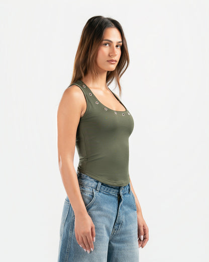 OLIVE STUDDED TANK TOP