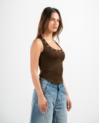 BROWN STUDDED TANK TOP