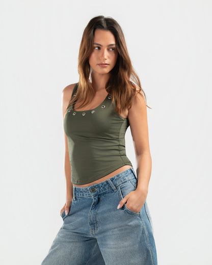 OLIVE STUDDED TANK TOP